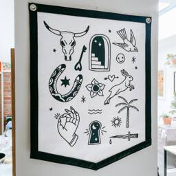 Boho Desert Mystic Wall Hanging Banner Flag/Road Trip Travel Joshua Tree Mystical Tattoo Flash Bohemiam Decor Surf Cowgirl - thumbnail 3