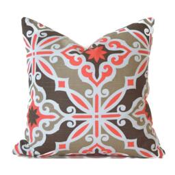 Indoor Pillow Covers With Zipper, Washable, Quick Ship, Coral & Brown Harford Bittersweet - thumbnail 1