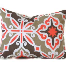 Indoor Pillow Covers With Zipper, Washable, Quick Ship, Coral & Brown Harford Bittersweet - thumbnail 2
