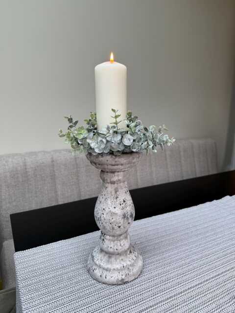 Rustic Candle Stick & Frosted Eucalyptus Ring Set - Neutral Home Decor Bundle Pillar Holder Centrepiece Cosy Kitchen - image 1