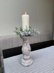 Rustic Candle Stick & Frosted Eucalyptus Ring Set - Neutral Home Decor Bundle Pillar Holder Centrepiece Cosy Kitchen - thumbnail 1