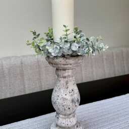 Rustic Candle Stick & Frosted Eucalyptus Ring Set - Neutral Home Decor Bundle Pillar Holder Centrepiece Cosy Kitchen - thumbnail 2