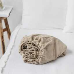 Natural Linen Fitted Sheet Beige Queen King Bed Deep Pocket - thumbnail 2