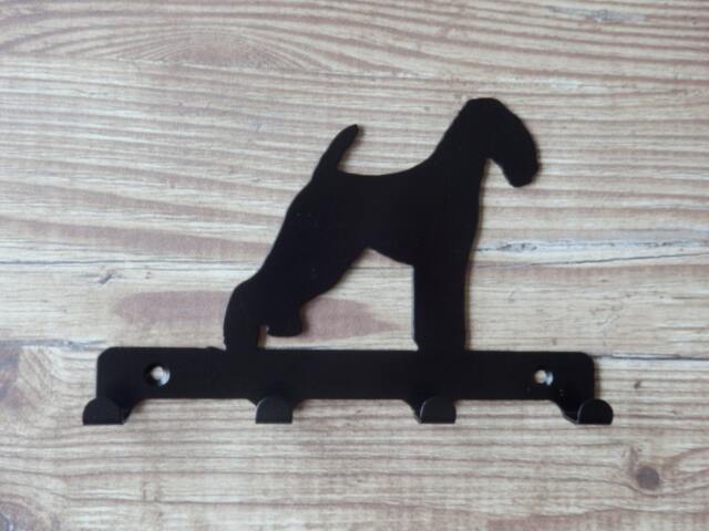 Airedale Terrier Silhouette Key Hook Rack - Canine Dog Metal Wall Art - image 1