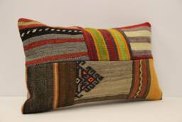Lumbar Pillow, Patchwork Sofa Pillow, 12x20 in 30x50 cm, Vintage Turkish Kilim Pillow, Home Cushion Cover Boho Pillow Koef-888