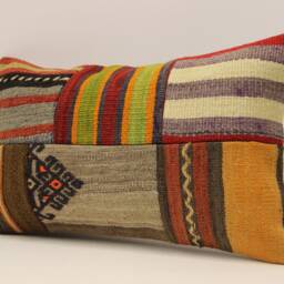 Lumbar Pillow, Patchwork Sofa Pillow, 12x20 in 30x50 cm, Vintage Turkish Kilim Pillow, Home Cushion Cover Boho Pillow Koef-888 - thumbnail 3