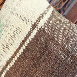 3050cm - 1220In Rectangle Vintage Kilim Cushion Cover Handwoven - Brocaded Motifs On Undyed Natural Checks - thumbnail 3