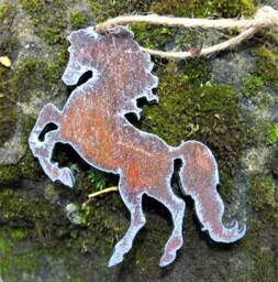 Horse Rusty Christmas Tree Ornament Rustic Equine Wall & Garden Decor Racing Gifts Horseback Hunting Stoking Fillers - 10cm