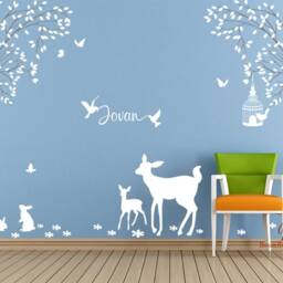 Trees Wall Decal Nursery Deer Decals Personalized Baby Name Decal, Sticker For Kids Room, Decor - thumbnail 3