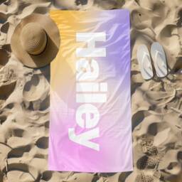 Personalized Name Gradient Beach Towel, Oversized Custom Monogram Pool Signature Towel For Kids, Vacation Gift, Picnic - thumbnail 3