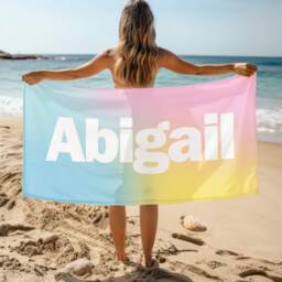 Personalized Name Gradient Beach Towel, Oversized Custom Monogram Pool Signature Towel For Kids, Vacation Gift, Picnic - thumbnail 1