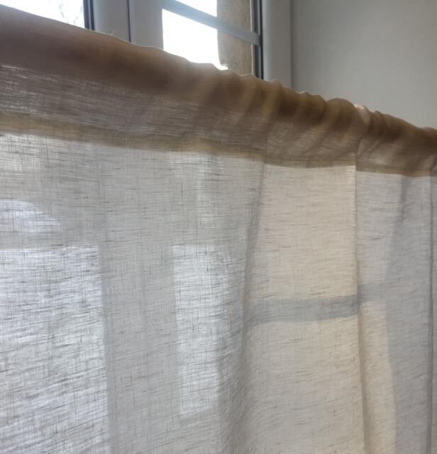 White Linen Curtain Panel Stone Wash Cafe Curtains, Extra Long - image 1