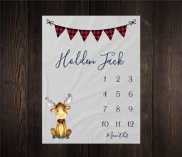 Moose Milestone Blanket Month Baby Growth Tracker Fleece Shower Gift Newborn Minky Boy Rustic Nursery - thumbnail 1