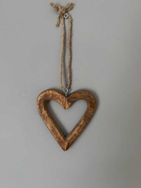 Rustic Chunky Carved Cut Out Wood Handmade Heart Wall Hanging Plaque Ornament 11.5cm - image 1