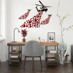Banksy Vinyl Wall Decal Helicopter With Hearts - Street Art Graffiti Helicopters Decor Sticker Heart Love Mural Boys Room Artwork - thumbnail 1