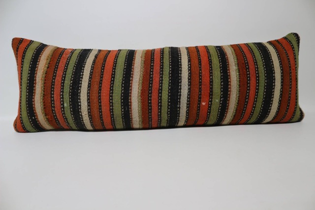 striped Turkish Kilim Pillow Cover, 12x36 Lumbar Cushion - image 1