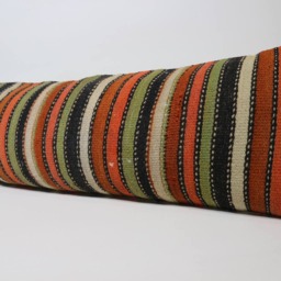 striped Turkish Kilim Pillow Cover, 12x36 Lumbar Cushion - thumbnail 3