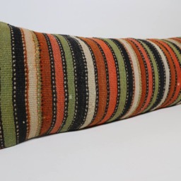striped Turkish Kilim Pillow Cover, 12x36 Lumbar Cushion - thumbnail 2