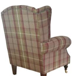 Queen Anne Wingback Chair Balmoral Heather Tartan, Brass Castor Legs - thumbnail 4