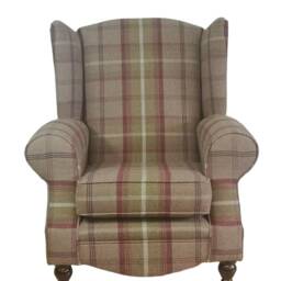 Queen Anne Wingback Chair Balmoral Heather Tartan, Brass Castor Legs - thumbnail 2