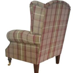 Queen Anne Wingback Chair Balmoral Heather Tartan, Brass Castor Legs - thumbnail 3