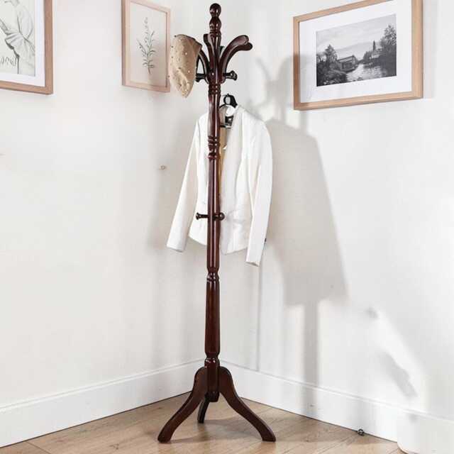Wooden Coat Rack Stand Freestanding 13-Hook Hat Clothes Purse Rail With Tripod Base - image 1