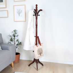 Wooden Coat Rack Stand Freestanding 13-Hook Hat Clothes Purse Rail With Tripod Base - thumbnail 3