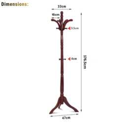 Wooden Coat Rack Stand Freestanding 13-Hook Hat Clothes Purse Rail With Tripod Base - thumbnail 4