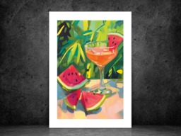 Watermelon Summer - Wall Print Abstract Cocktail Bright Fruit Bar Gift Idea Bespoke Poster A5 A4 A3 Framed Or Unframed - thumbnail 1