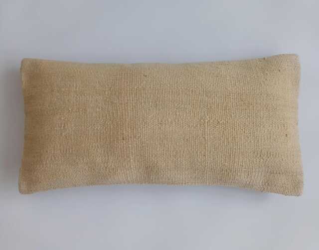 Handmade Cushion Cover, Textured Cream Turkish Rug Cushion, Pillow, Large Lumber Kilim 24''x16''/60x30 cm - image 1