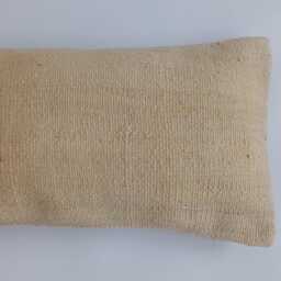 Handmade Cushion Cover, Textured Cream Turkish Rug Cushion, Pillow, Large Lumber Kilim 24''x16''/60x30 cm - thumbnail 2