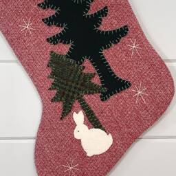 Personalized Wool Christmas Stocking Rustic Woodland Bunny - thumbnail 2