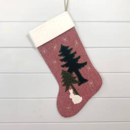 Personalized Wool Christmas Stocking Rustic Woodland Bunny
