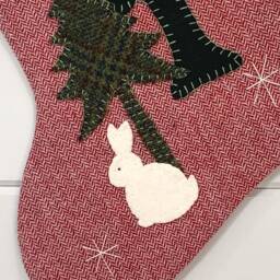 Personalized Wool Christmas Stocking Rustic Woodland Bunny - thumbnail 3