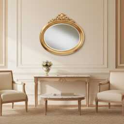 Classic Italian Antique Gold Leaf Wall Mirror - Decorative Oval Victorian Made in Italy - thumbnail 3