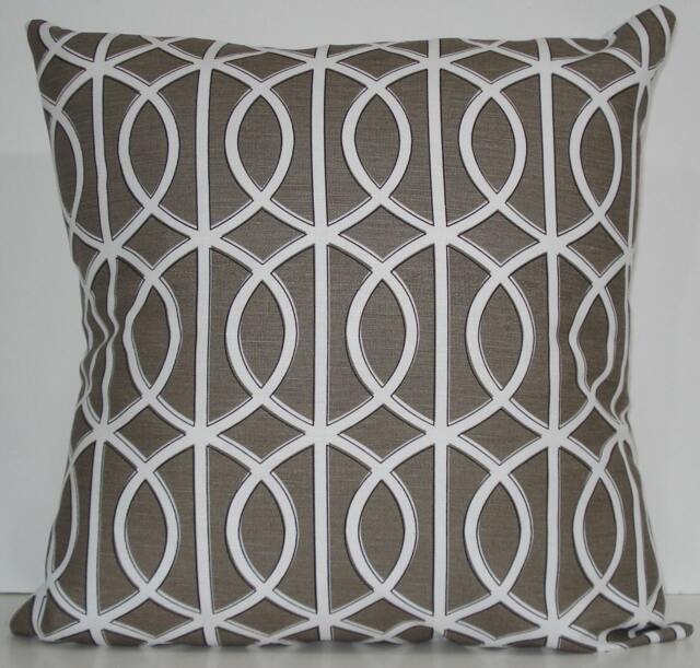 New 18x18 Inch Designer Handmade Pillow Cases. Dwell Studio. Lattice, Trellis, Link. Warm Grey