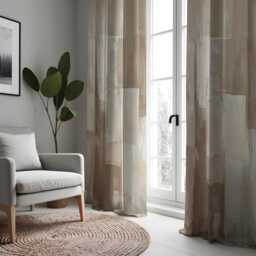 Beige Abstract Curtains, Neutral Brushstroke Pattern Drapes, Modern Living Room Window Panels, Contemporary Made To Measure Decor - thumbnail 2