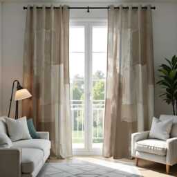 Beige Abstract Curtains, Neutral Brushstroke Pattern Drapes, Modern Living Room Window Panels, Contemporary Made To Measure Decor