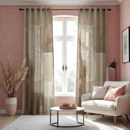 Beige Abstract Curtains, Neutral Brushstroke Pattern Drapes, Modern Living Room Window Panels, Contemporary Made To Measure Decor - thumbnail 3