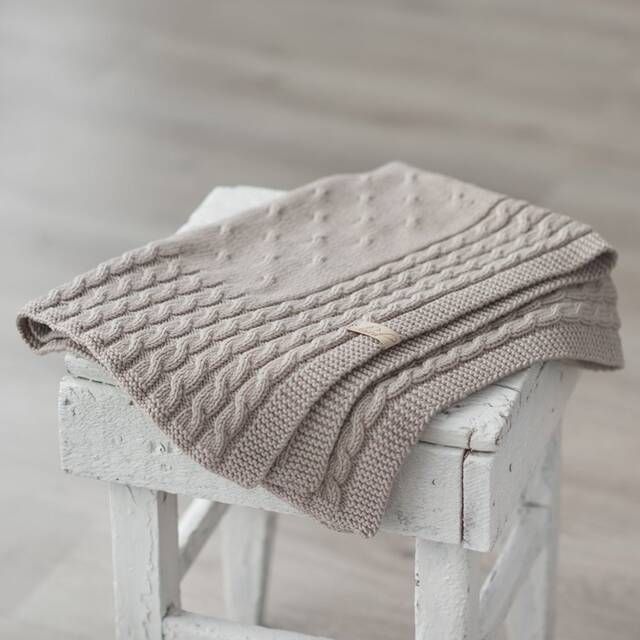 Hand Knit Merino Wool Baby Blanket Cable Newborn Wrap - image 1