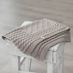 Hand Knit Merino Wool Baby Blanket Cable Newborn Wrap - thumbnail 1
