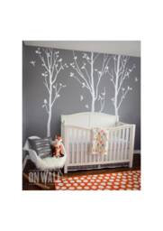 Tree Wall Decal - Nursery Tree Branch Wall Art- White Trees With Birds K005 - thumbnail 1