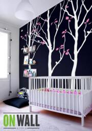 Tree Wall Decal - Nursery Tree Branch Wall Art- White Trees With Birds K005 - thumbnail 2