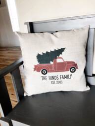 Personalized Linen Christmas Pillow Cover Vintage Truck Tree Decor - thumbnail 1