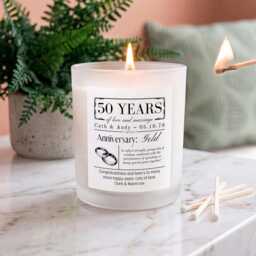Personalised 50Th Golden Wedding Anniversary Candle - Custom Names & Date Gift Vegan Soy Wax 50 Years Married Present - thumbnail 2