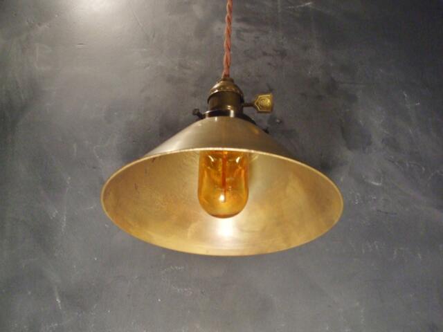Industrial Lighting - Brass Cone Pendant Lamp Vintage Hanging Light Steampunk Retro Swag Cafe Ant - image 1