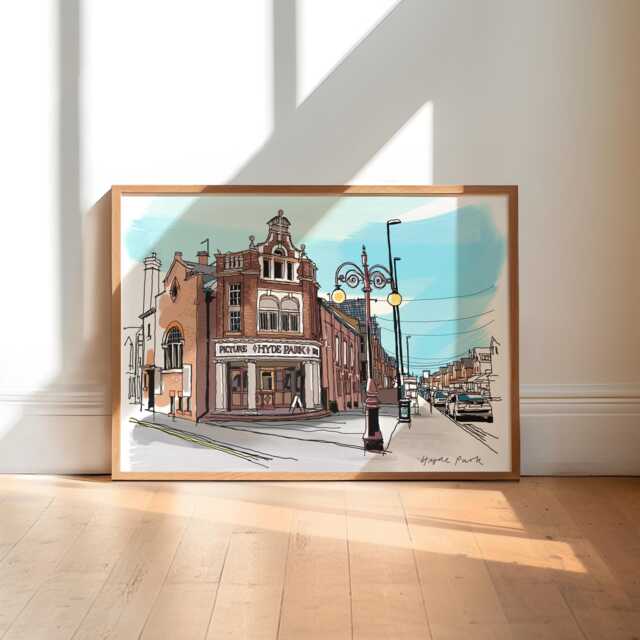 Hyde Park Leeds Art Print, Urban Architecture Painting - image 1