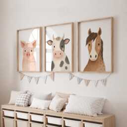 Farm Animal Nursery Print Set Of 3 - Farmyard Room Decor, Kids Bedroom Wall Art - thumbnail 2