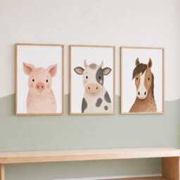 Farm Animal Nursery Print Set Of 3 - Farmyard Room Decor, Kids Bedroom Wall Art - thumbnail 1