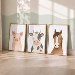 Farm Animal Nursery Print Set Of 3 - Farmyard Room Decor, Kids Bedroom Wall Art - thumbnail 3